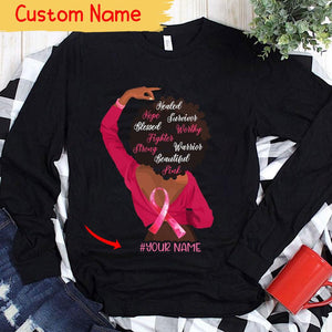 Fighter Strong With Pink Ribbon Woman, Personalized Breast Cancer Shirts