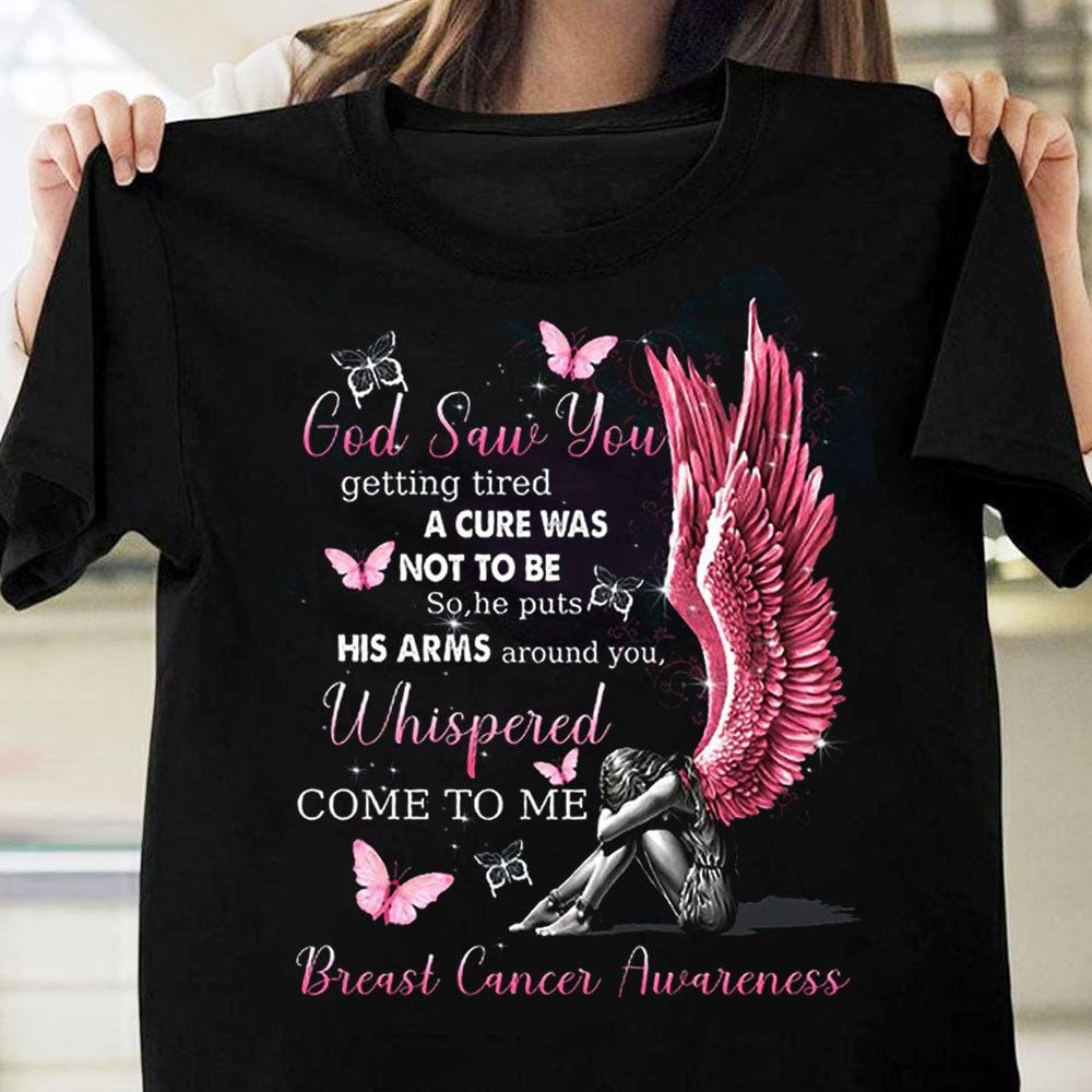 Susurrado Ven a mí con alas y mujeres, camisetas contra el cáncer de mama