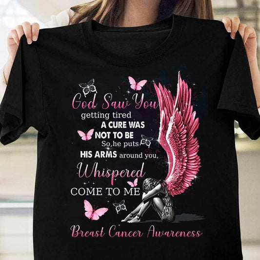 Susurrado Ven a mí con alas y mujeres, camisetas contra el cáncer de mama