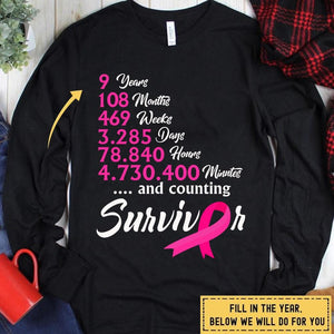 Y contando, sudadera con capucha y camiseta personalizadas para sobrevivientes del cáncer de mama