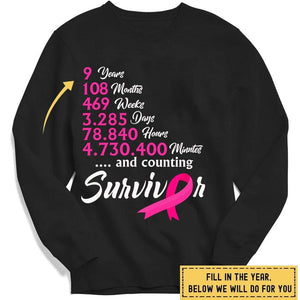 Y contando, sudadera con capucha y camiseta personalizadas para sobrevivientes del cáncer de mama