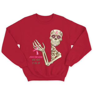 Check Your B00bs Mine Tried To Kill Me Funny Skeleton Breast Cancer Shirts