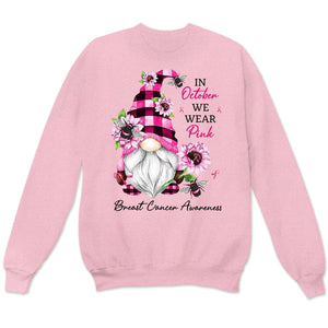 En octubre vestimos de rosa, sudaderas y camisetas con motivo del cáncer de mama de los gnomos