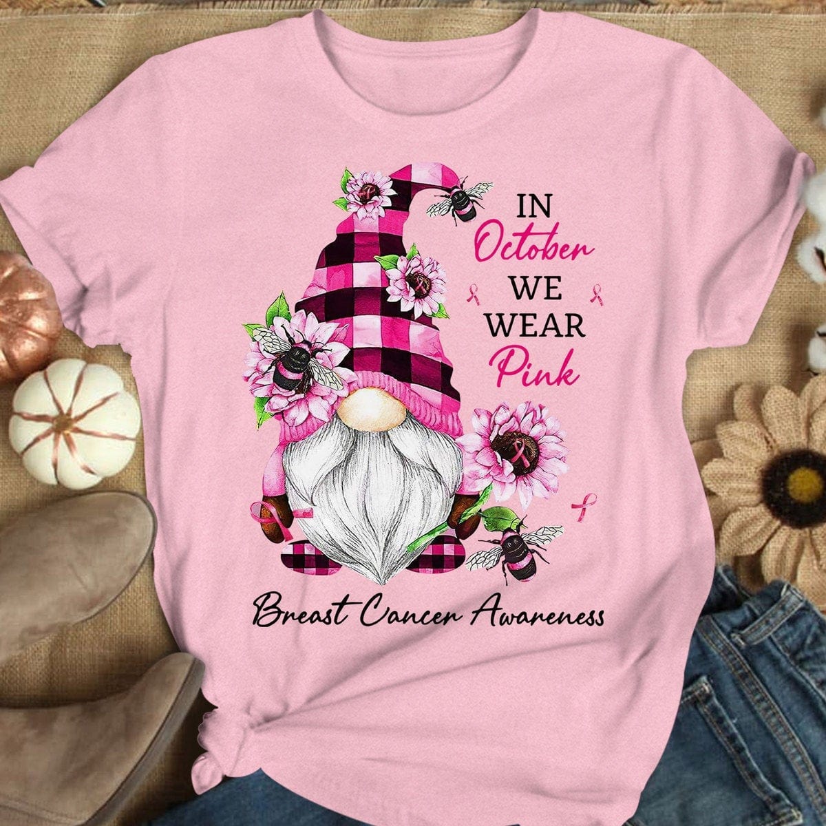 In October We Wear Pink, Gnomes Breast Cancer Hoodie, Shirts