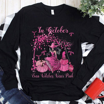 In October Even Witches Wear Pink Breast Caner Hoodie, Shirts