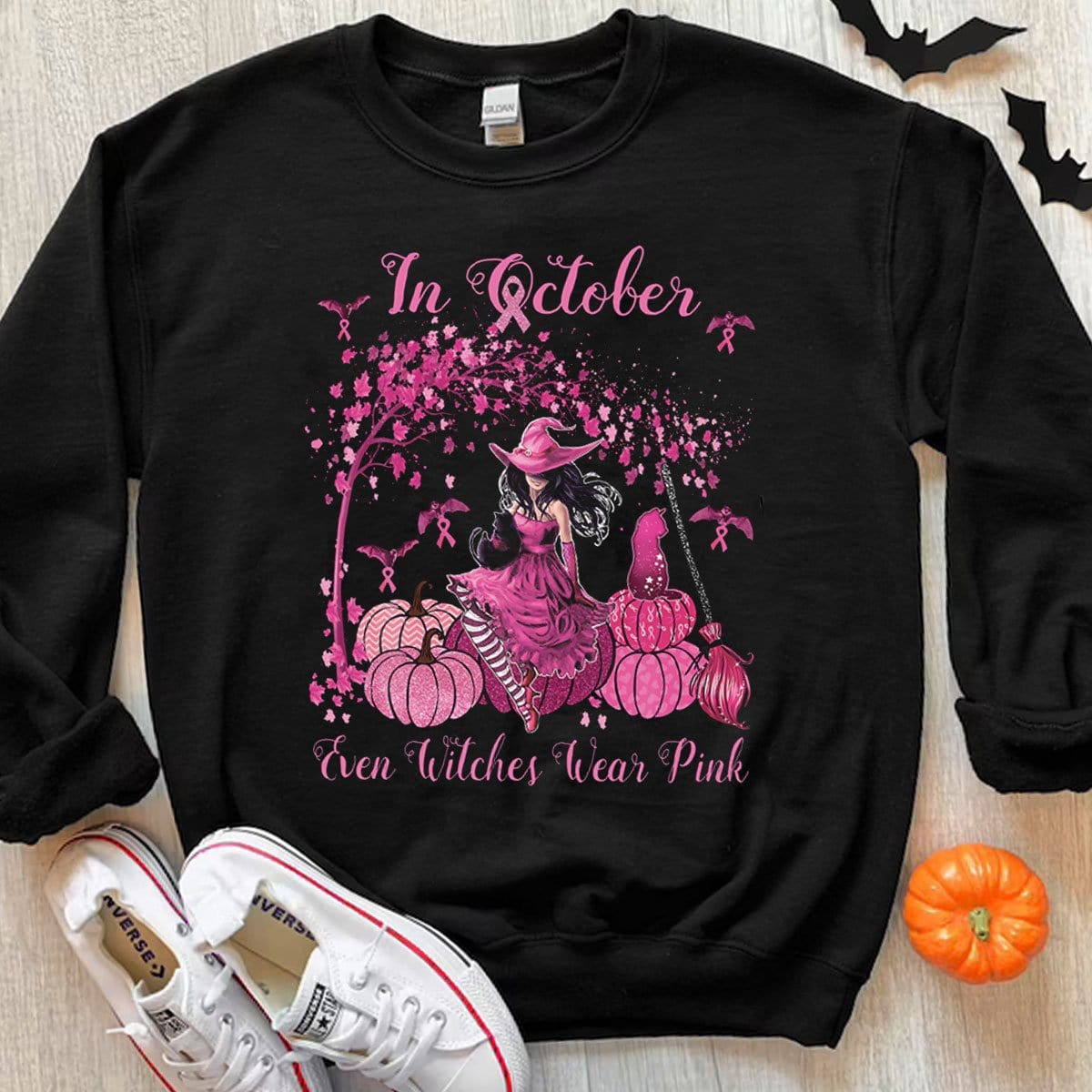 In October Even Witches Wear Pink Breast Caner Hoodie, Shirts