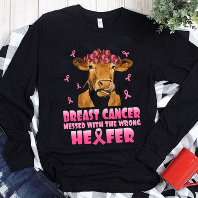 Messed With The Wrong Heifer Breast Cancer Cow Hoodie, Shirts