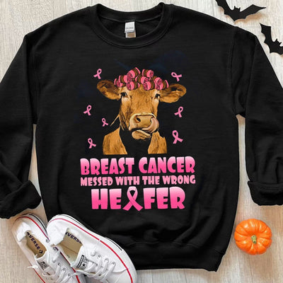 Messed With The Wrong Heifer Breast Cancer Cow Hoodie, Shirts
