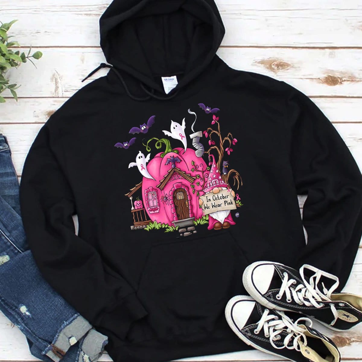 In October We Wear Pink Halloween Breast Cancer Hoodie, Shirts