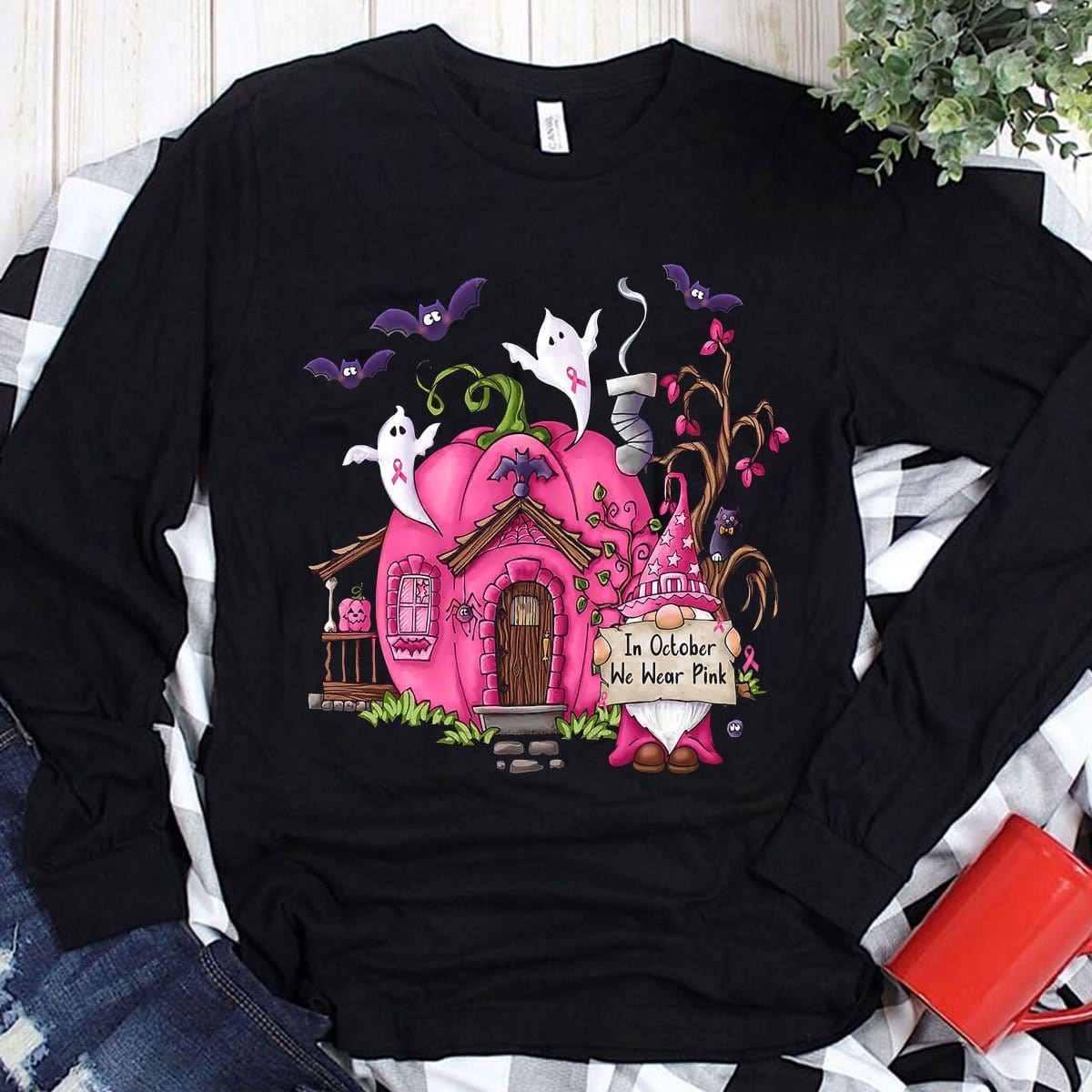 In October We Wear Pink Halloween Breast Cancer Hoodie, Shirts