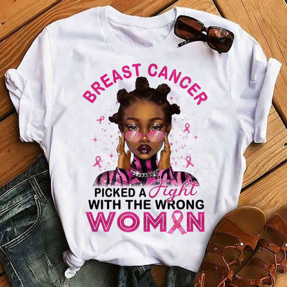 Me peleé con la mujer equivocada, camisetas contra el cáncer de mama