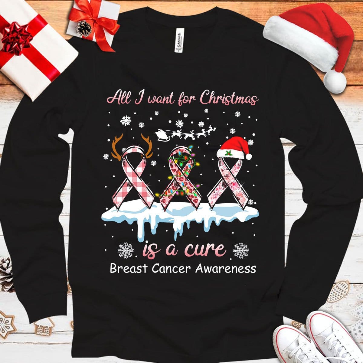 Todo lo que quiero para Navidad es una cura para el cáncer de mama Sudadera con capucha, camisetas