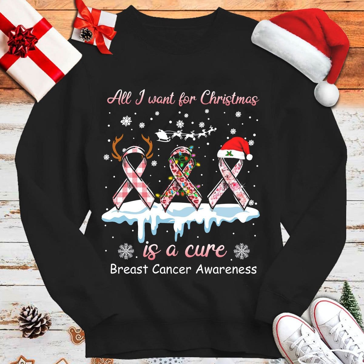 All I Want For Christmas Is A Cure Breast Cancer Hoodie, Shirts