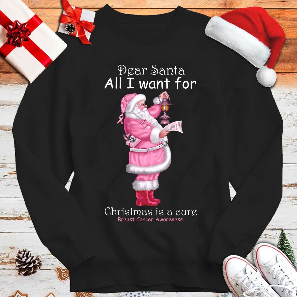 Querido Papá Noel: Todo lo que quiero para Navidad es una cura para el cáncer de mama Sudadera con capucha, camisetas