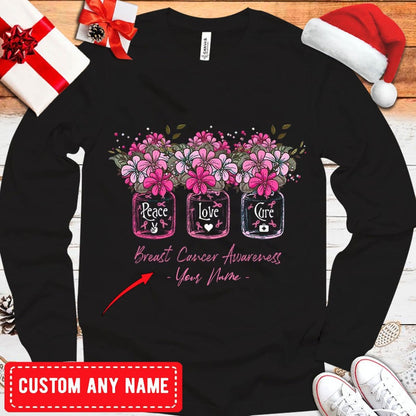 Peace Love Cure Personalized Breast Cancer Hoodie, Shirts
