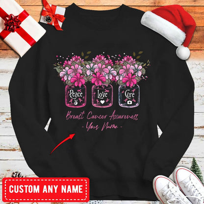 Peace Love Cure Personalized Breast Cancer Hoodie, Shirts