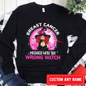 Sudadera con capucha y camisetas personalizadas de Halloween sobre el cáncer de mama Me metí con la bruja equivocada