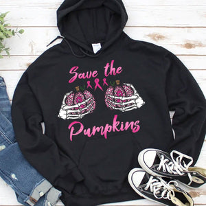 Sudadera con capucha y camisetas de Halloween contra el cáncer de mama Save The Pumpkins