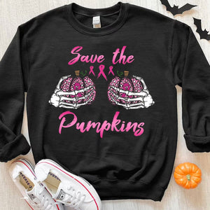 Sudadera con capucha y camisetas de Halloween contra el cáncer de mama Save The Pumpkins