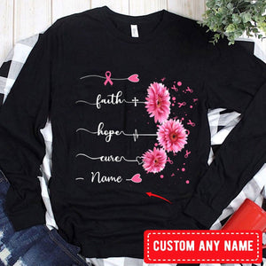 Sudadera con capucha y camisetas personalizadas con mensaje "Fe, esperanza y curación" para el cáncer de mama