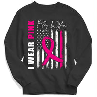 Breast Cancer Shirts I Wear Pink For My Wife Ribbon American Flag, Breast Cancer Shirts For Men