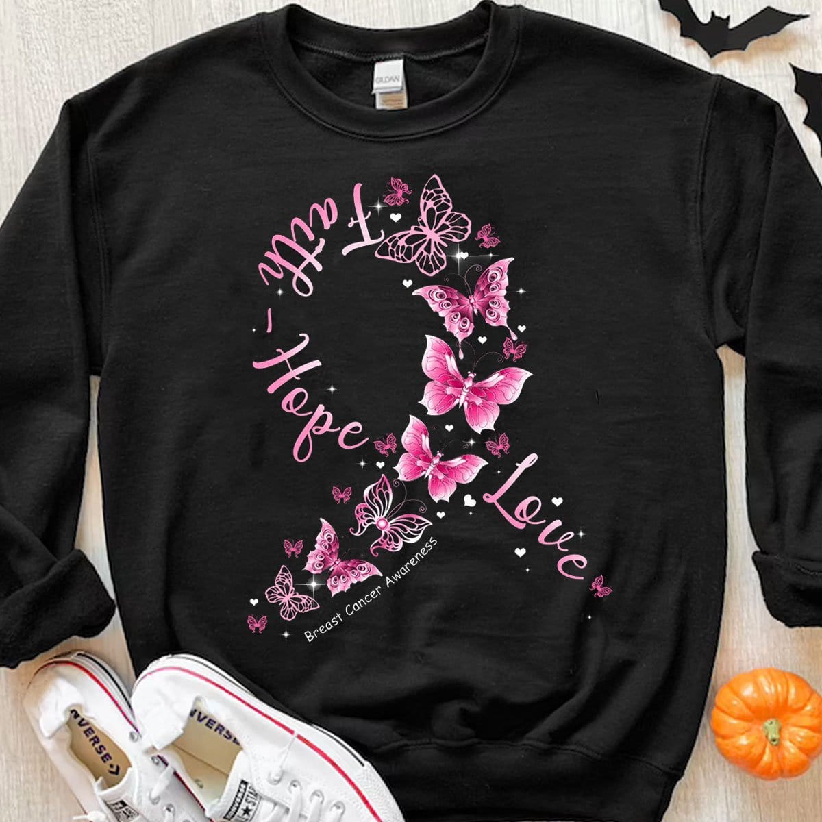 Faith Hope Love Pink Ribbon Butterfly Breast Cancer Shirts