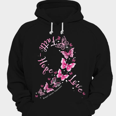 Faith Hope Love Pink Ribbon Butterfly Breast Cancer Shirts