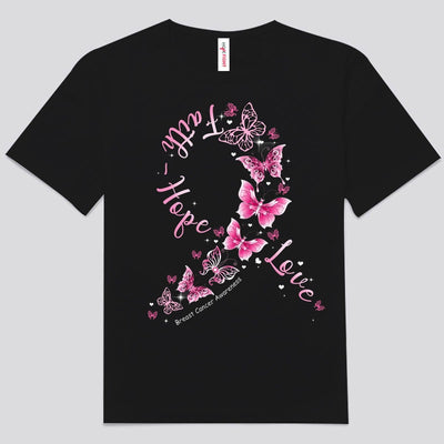 Faith Hope Love Pink Ribbon Butterfly Breast Cancer Shirts