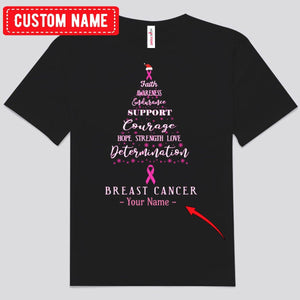 Camisetas de lucha contra el cáncer de mama con fe, esperanza, amor, apoyo, valor y árbol de Navidad