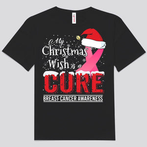 Mi deseo de Navidad es una cura Camisetas con lazo rosa contra el cáncer de mama