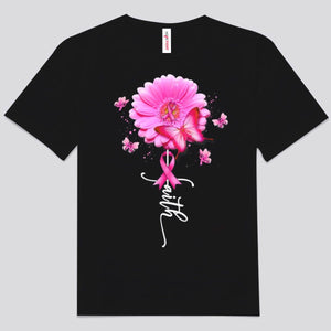 Camisetas con lazo rosa y gerberas para el cáncer de mama