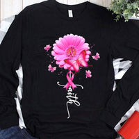 Faith Pink Ribbon Butterfly Gerbera Breast Cancer Shirts