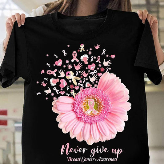 Camisetas contra el cáncer de mama Nunca te rindas Cinta Girasol, Camiseta de guerrera contra el cáncer de mama
