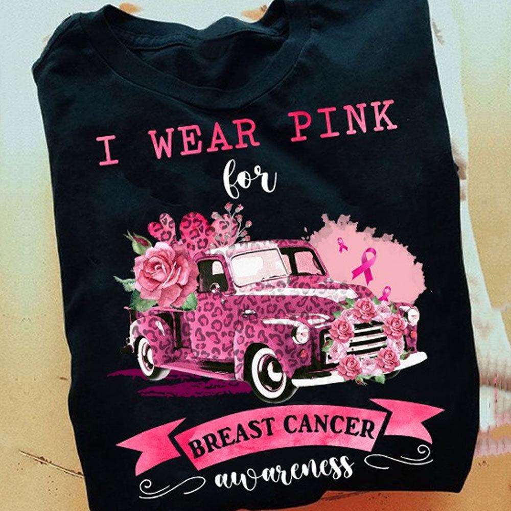 Ropa para la concienciación sobre el cáncer de mama, I Wear Pink For Ribbon Car, camisetas de apoyo para el cáncer de mama