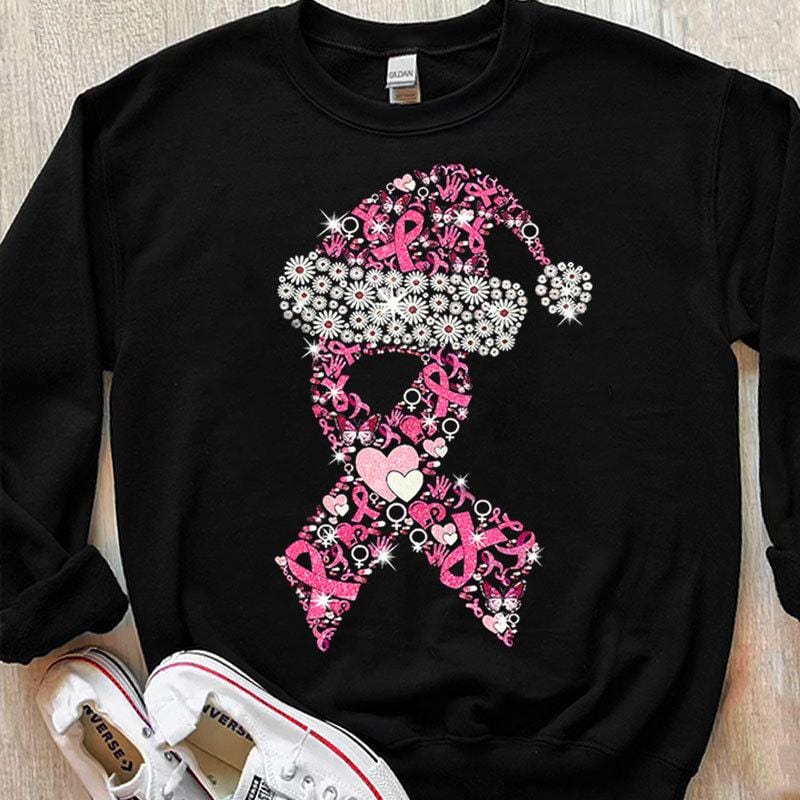 Camisetas navideñas con lazo rosa contra el cáncer de mama