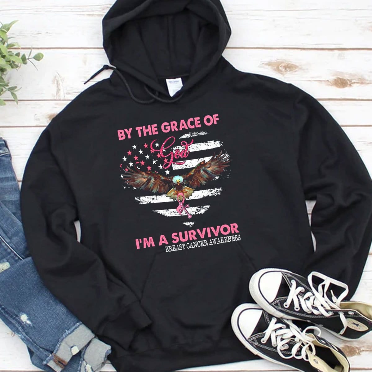 Por la gracia de Dios soy una sobreviviente del cáncer de mama Sudadera con capucha, camisetas