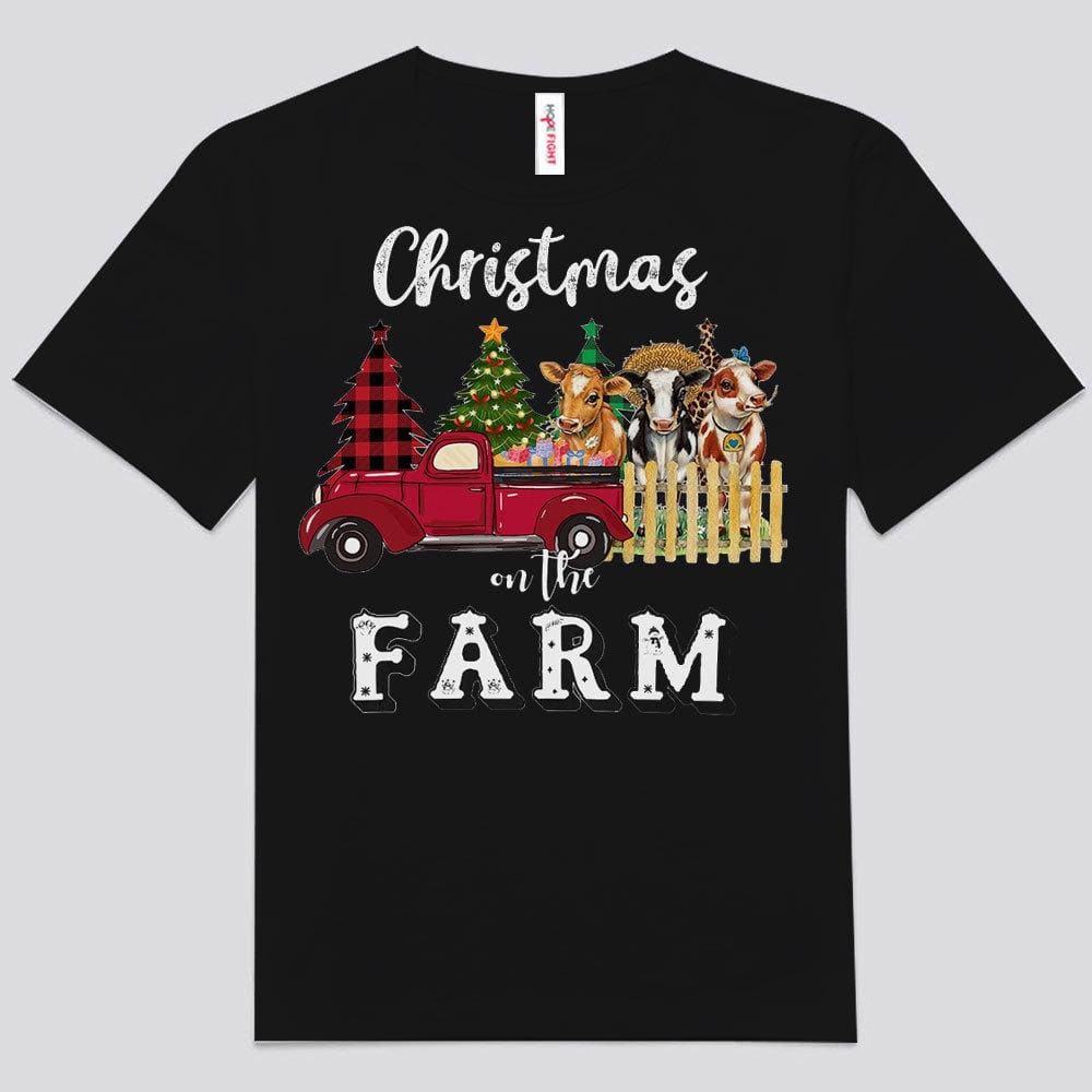 Camisetas navideñas con diseño de vaca en la granja