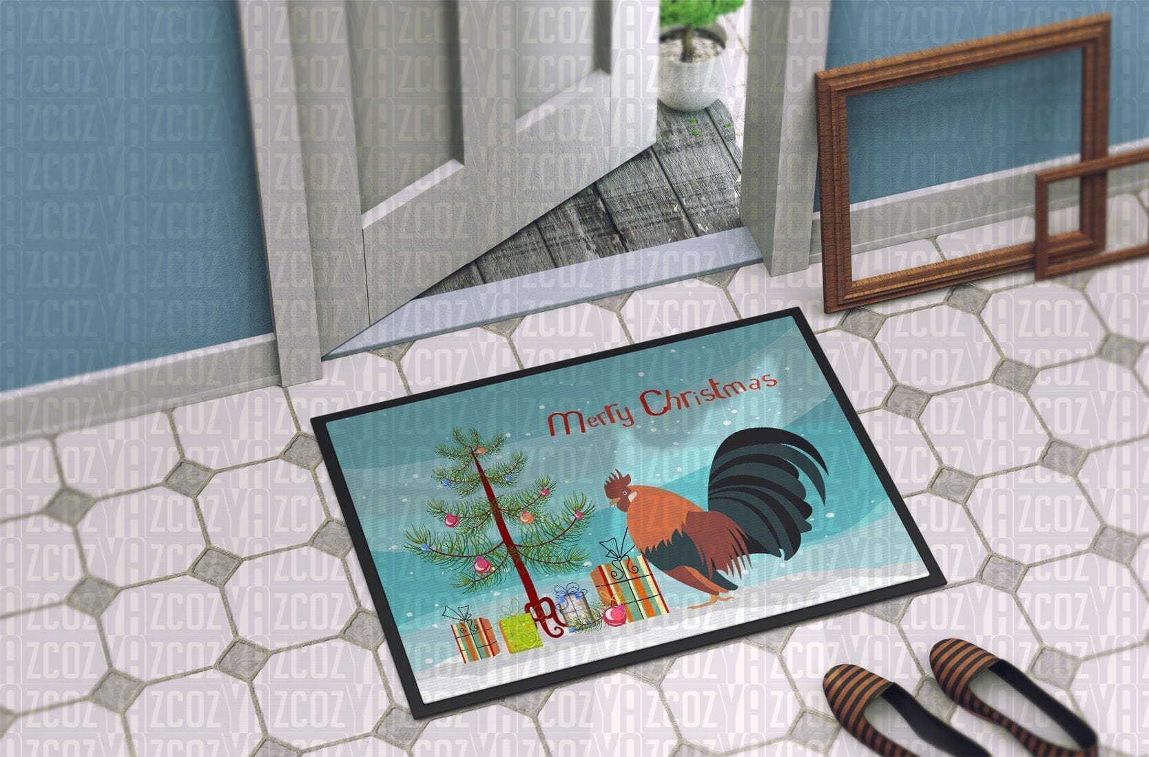 Dutch Bantam Chicken Christmas Chicken Doormat