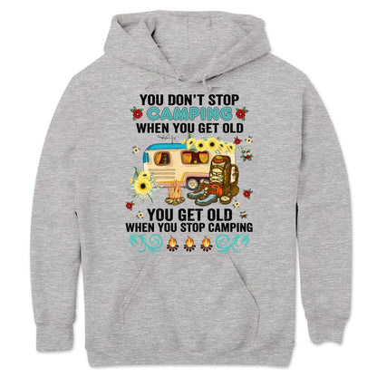 Camisetas divertidas para acampar para mujeres Envejeces cuando dejas de hacerlo