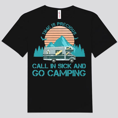 El tiempo es precioso. Llámanos y vete a acampar. Camisetas