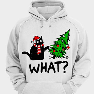 ¿Qué? Camiseta navideña con diseño de gato y árbol de Navidad