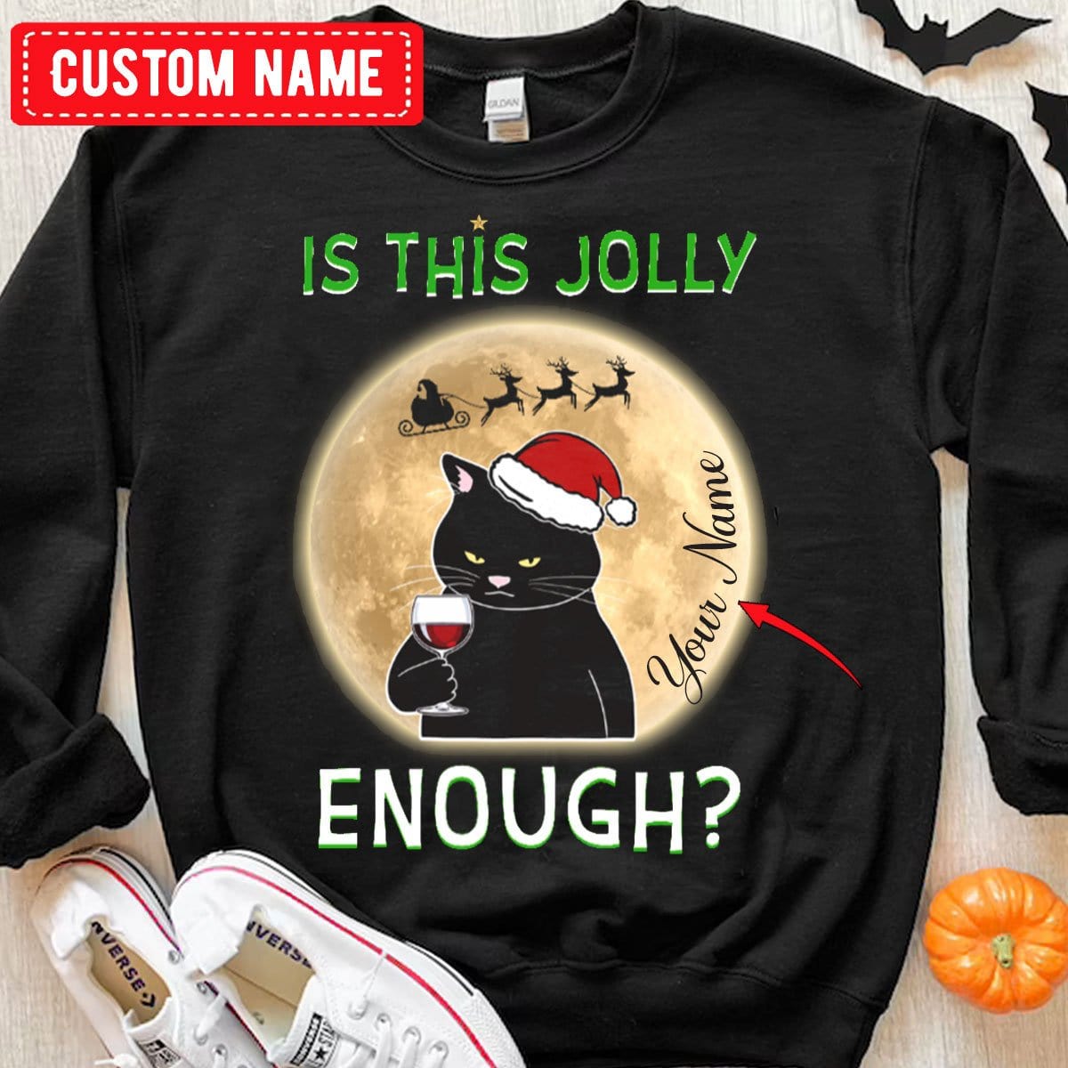 ¿Es esta una camiseta navideña personalizada con un gato lo suficientemente alegre?