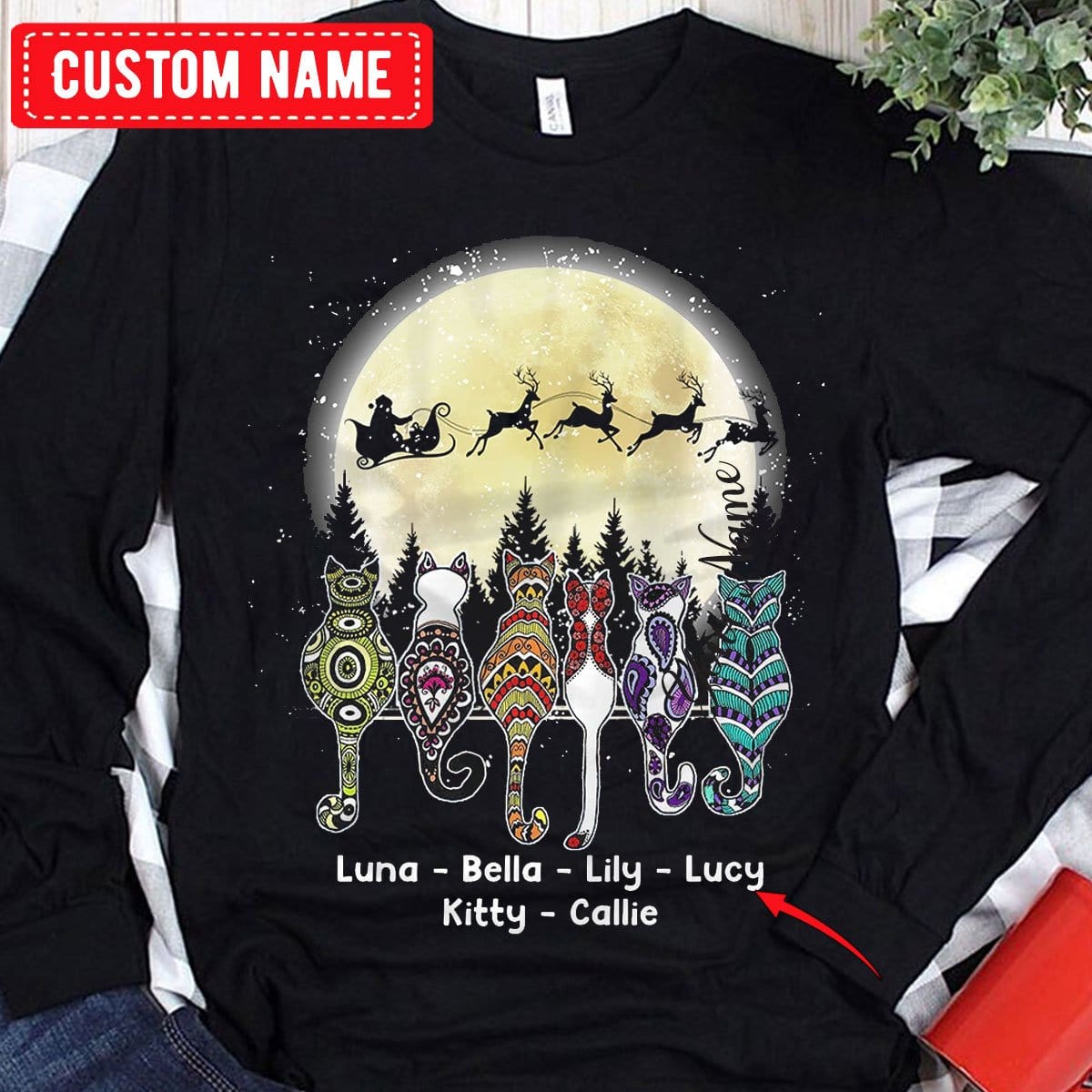 Camiseta navideña personalizada con gato