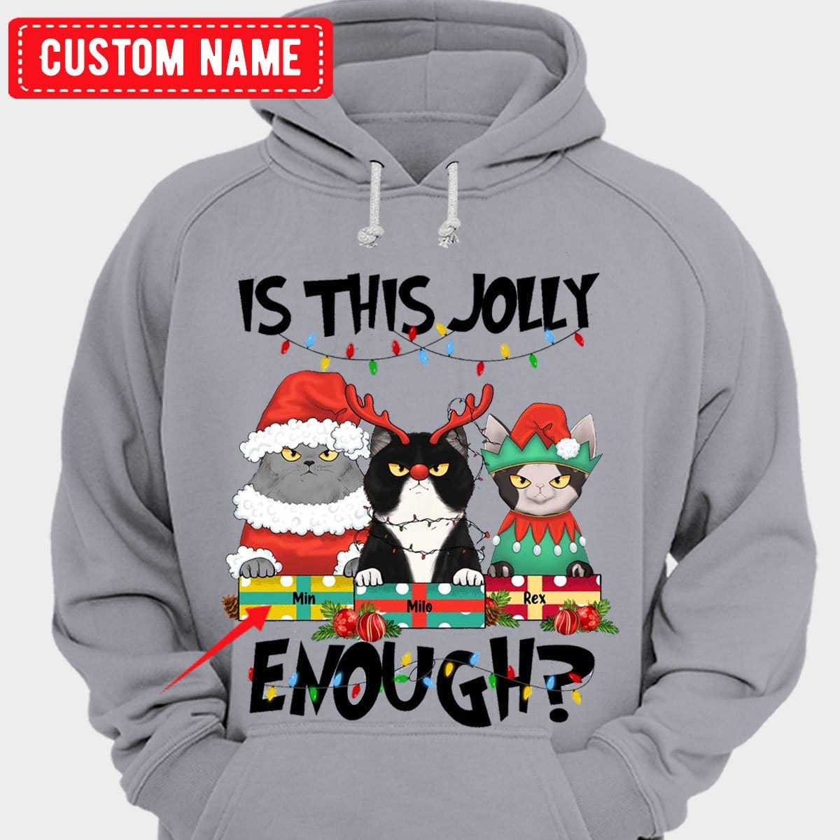 ¿Es esta una camiseta navideña personalizada con un gato lo suficientemente alegre?