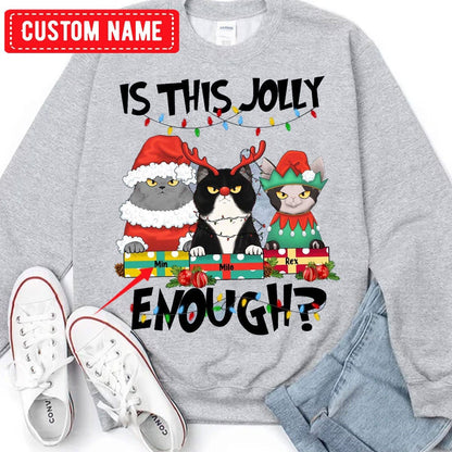¿Es esta una camiseta navideña personalizada con un gato lo suficientemente alegre?