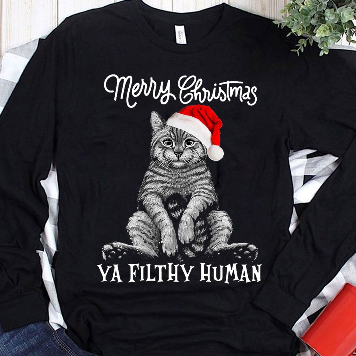Feliz Navidad, ya, sucio gato humano, camisetas