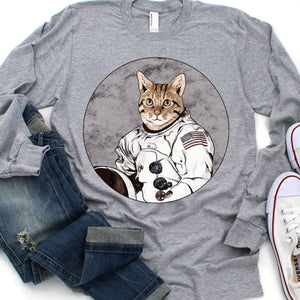 Camisetas de astronauta y gato