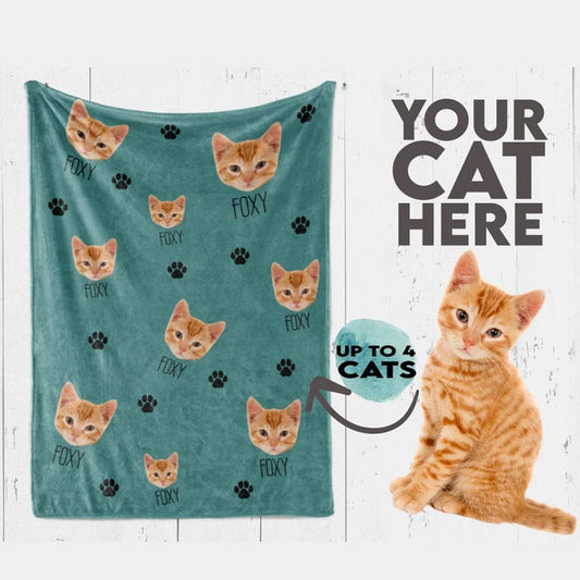 Manta de vellón y sherpa de gato personalizada con foto personalizada