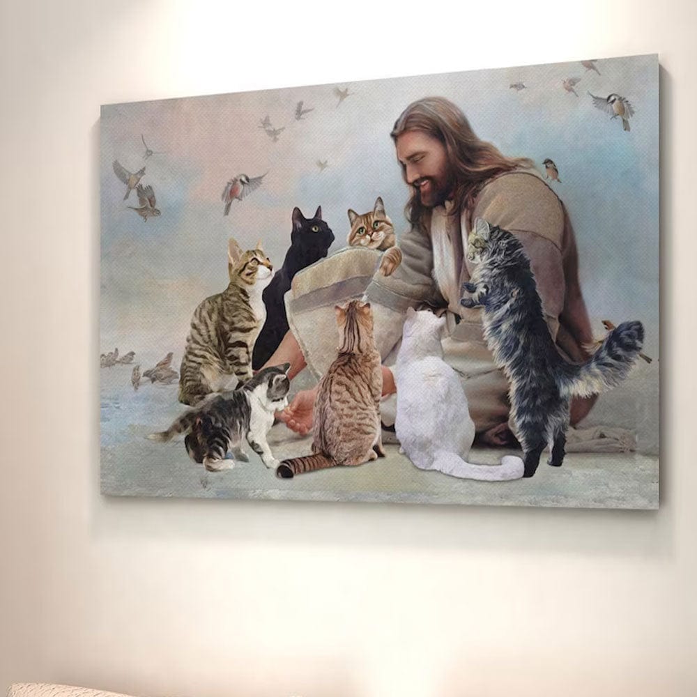 Póster, lienzo, Dios rodeado de gatos y ángeles