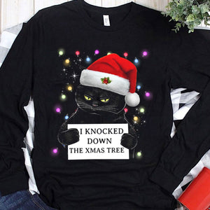 I Knocked Down The Xmas Tree Christmas Funny Black Cat Shirts